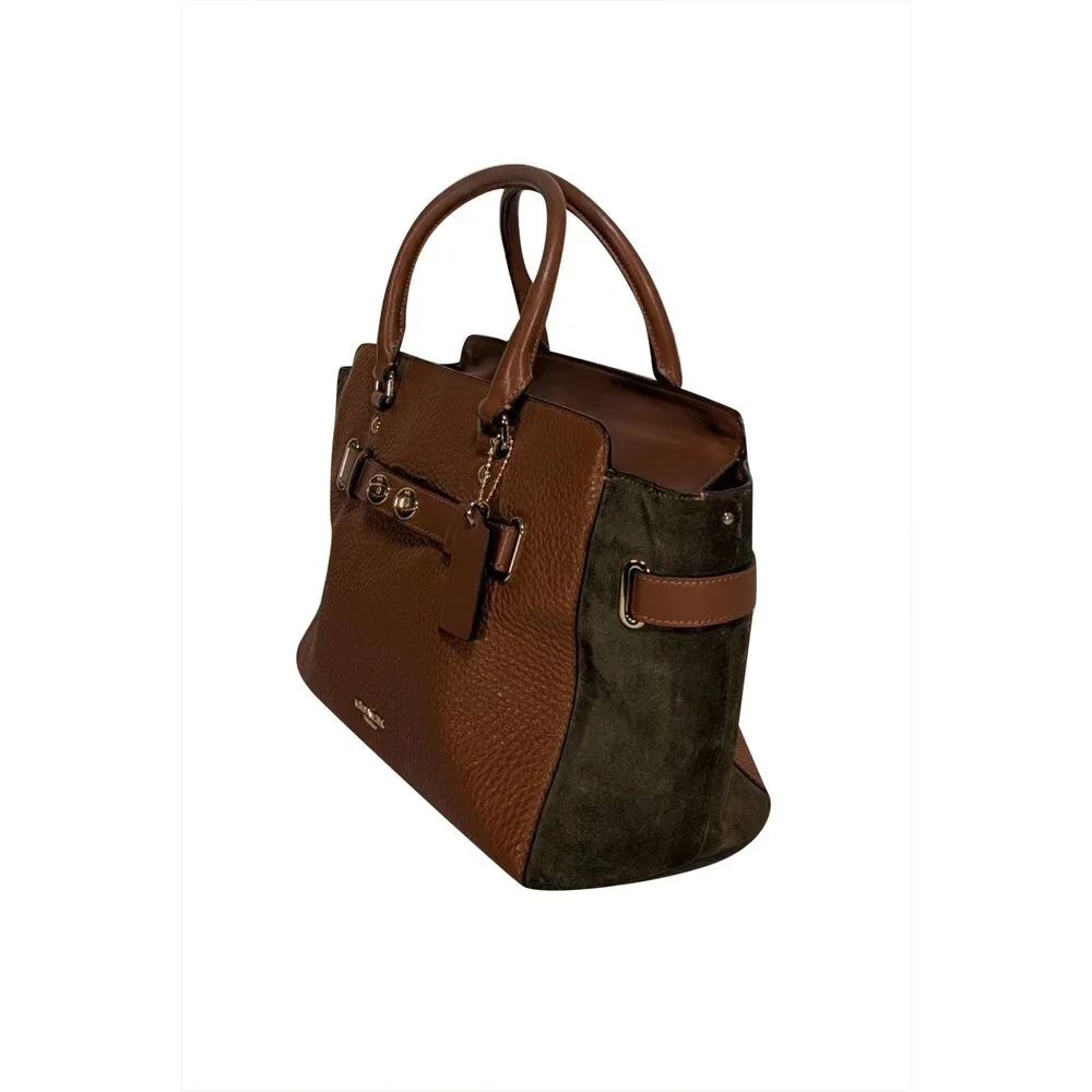 Coach - Tan Leather & Green Suede Handbag